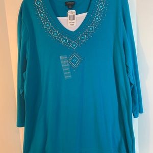NWT Trilllogy Women Top Tunic Turquoise Size 3X